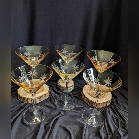Set of 6 Etched Palm Tree Martini Glasses - Picture 2 of 14